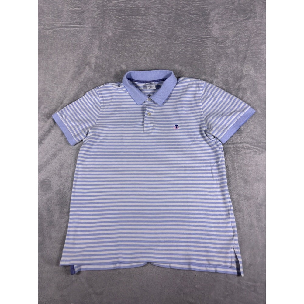 Brooks Brothers Performance Polo Mens L Blue Striped Short Sleeve Embroidered